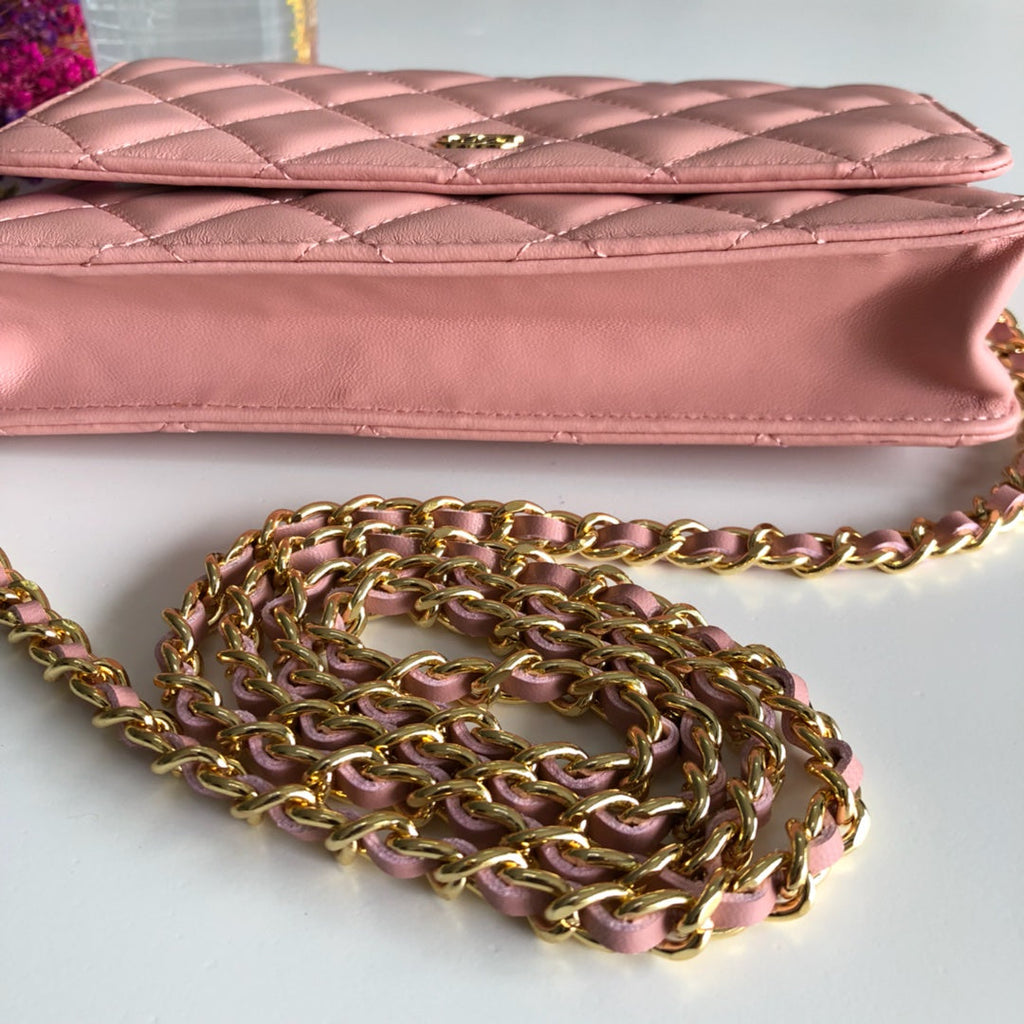 Chanel AP0250 Classic Wallet on Chain A33814 Lambskin Pink Gold