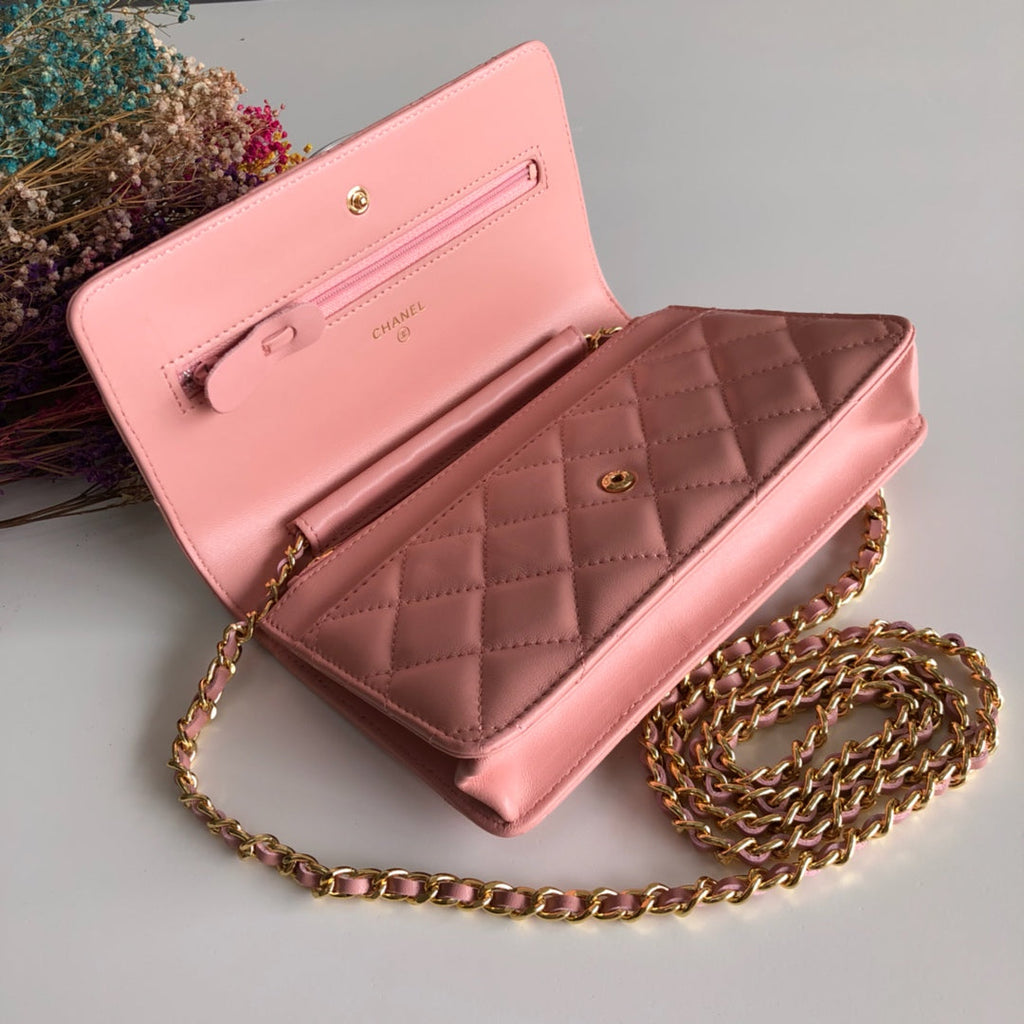 Chanel AP0250 Classic Wallet on Chain A33814 Lambskin Pink Gold
