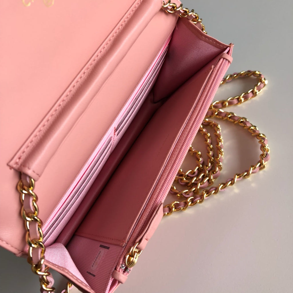 Chanel AP0250 Classic Wallet on Chain A33814 Lambskin Pink Gold