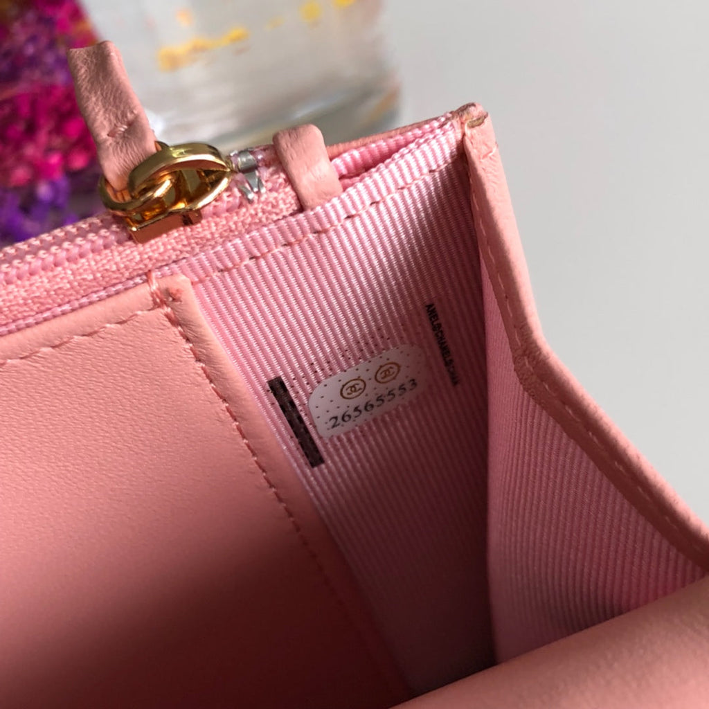 Chanel AP0250 Classic Wallet on Chain A33814 Lambskin Pink Gold
