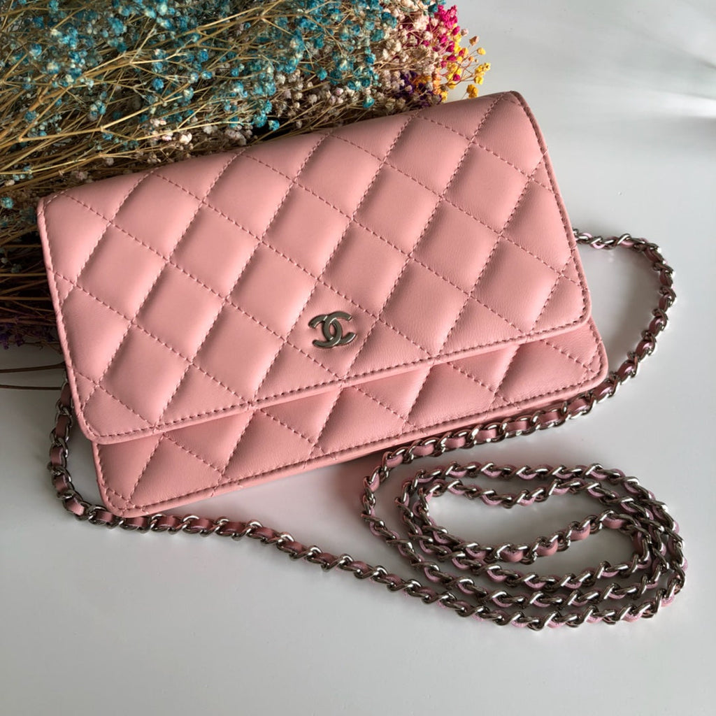Chanel AP0250 Classic Wallet on Chain A33814 Lambskin Pink Silver