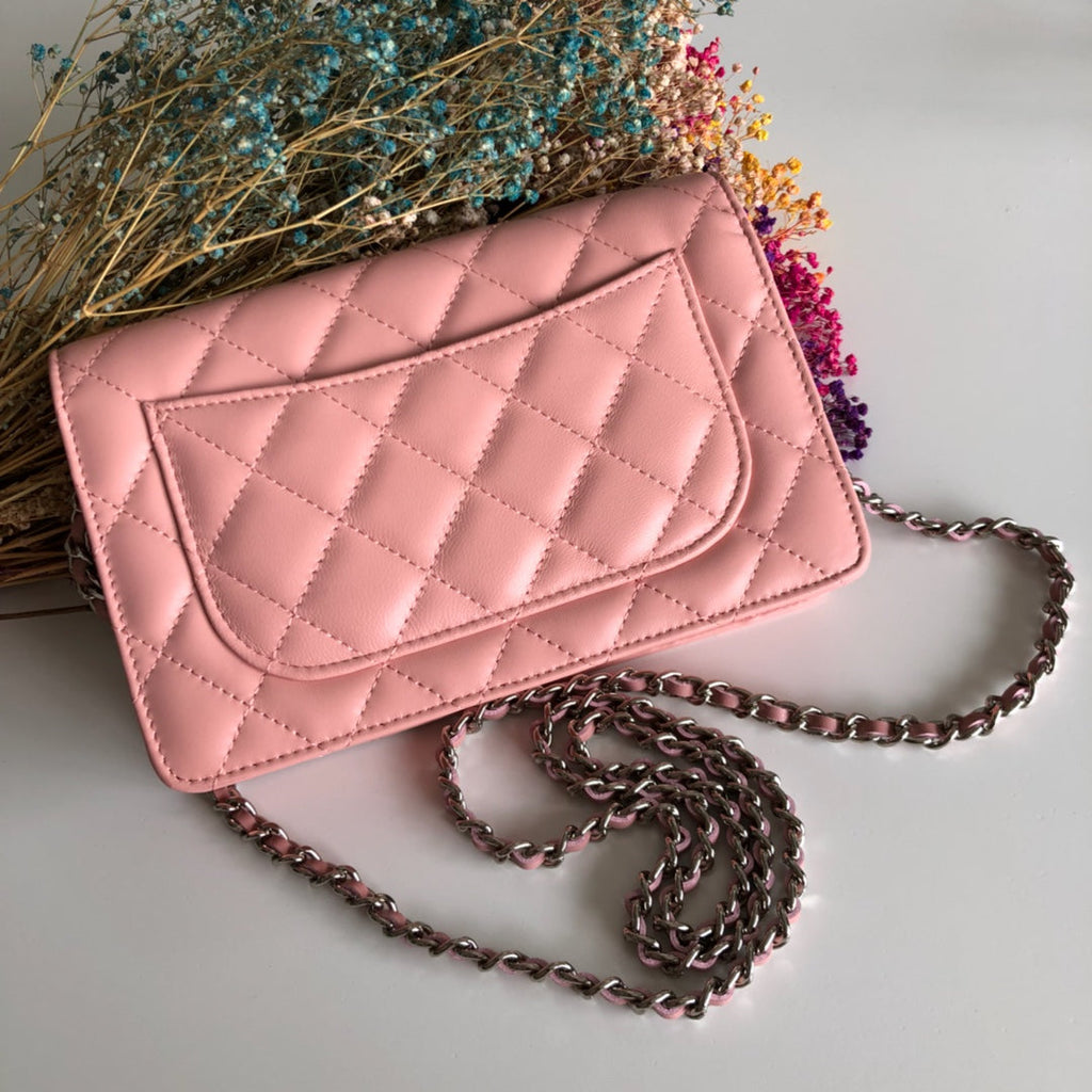 Chanel AP0250 Classic Wallet on Chain A33814 Lambskin Pink Silver