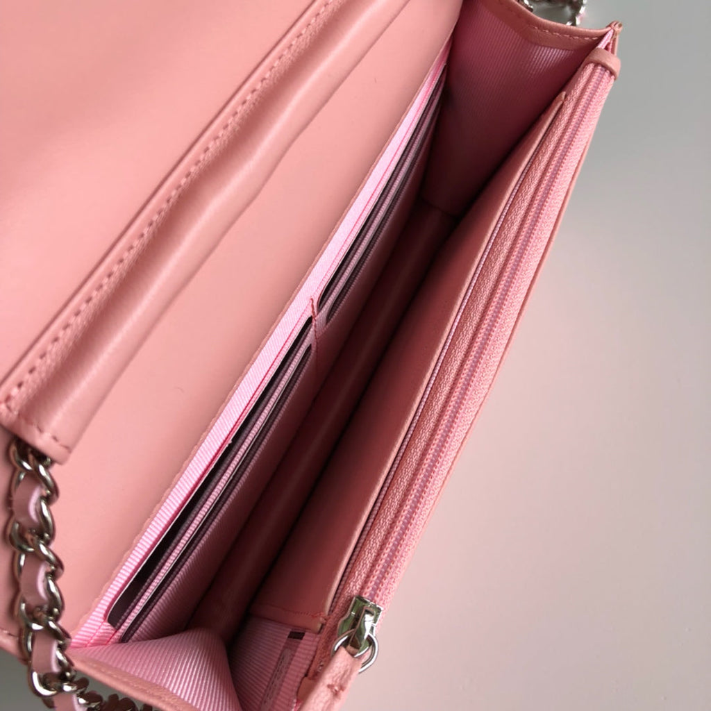 Chanel AP0250 Classic Wallet on Chain A33814 Lambskin Pink Silver