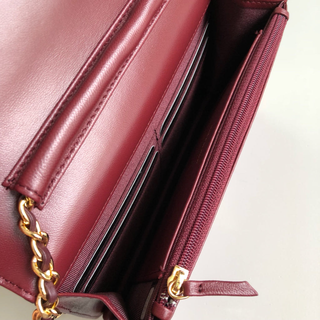 Chanel AP0250 Classic Wallet on Chain A33814 Lambskin Wine Red Gold