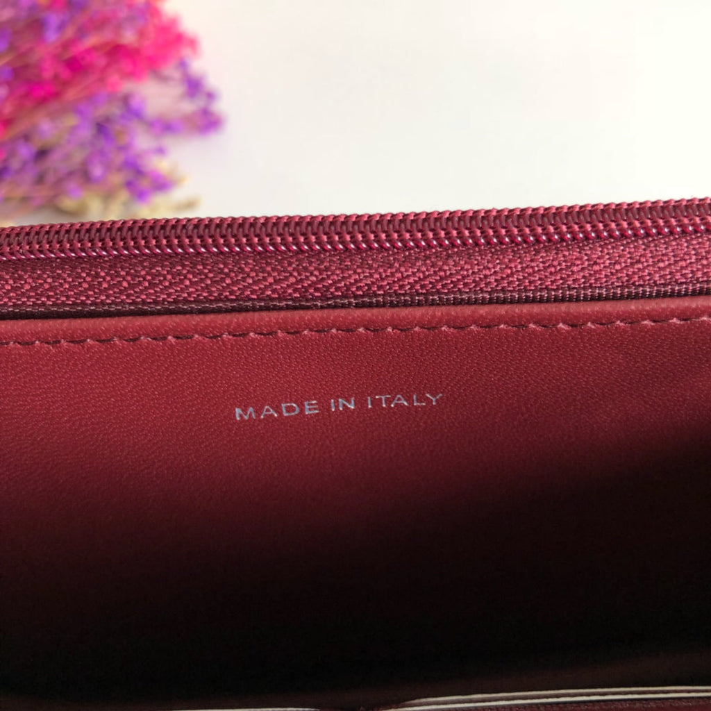 Chanel AP0250 Classic Wallet on Chain A33814 Lambskin Wine Red Silver