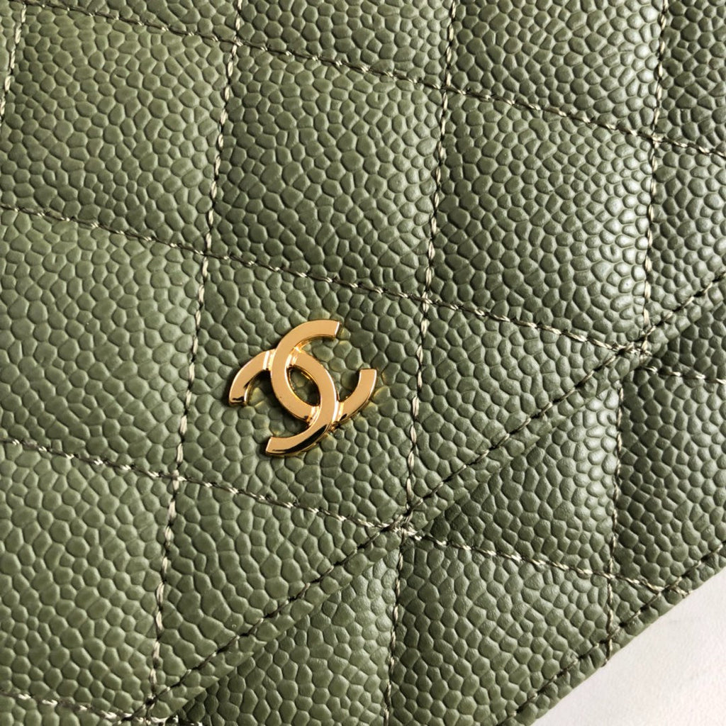 Chanel AP0250 Classic Wallet on Chain A33814 Calfskin Dark Green Gold
