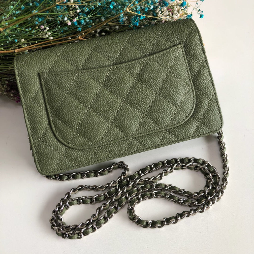 Chanel AP0250 Classic Wallet on Chain A33814 Calfskin Dark Green Silver
