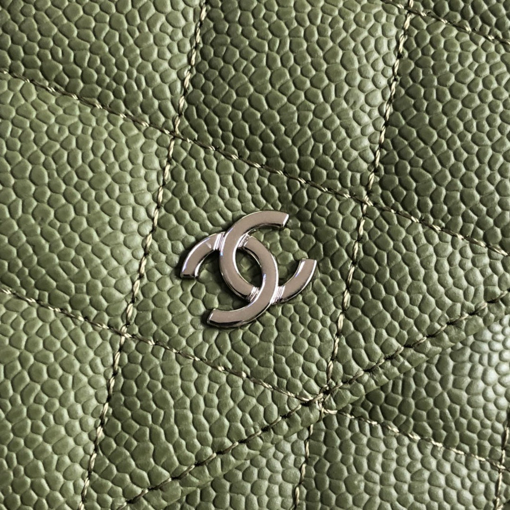 Chanel AP0250 Classic Wallet on Chain A33814 Calfskin Dark Green Silver