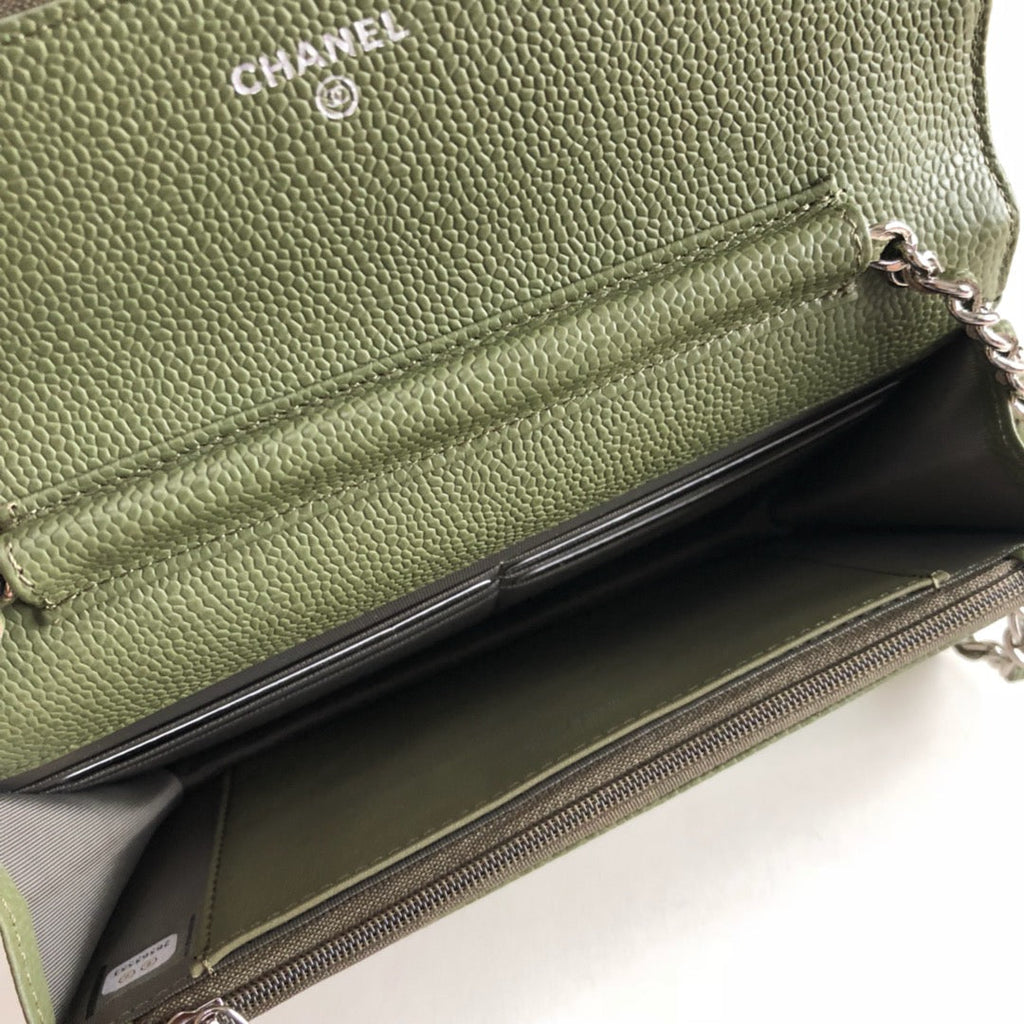 Chanel AP0250 Classic Wallet on Chain A33814 Calfskin Dark Green Silver