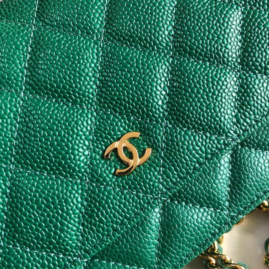 Chanel AP0250 Classic Wallet on Chain A33814 Calfskin Green Gold