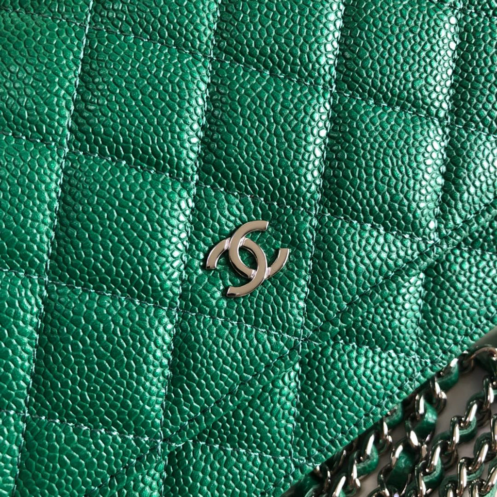 Chanel AP0250 Classic Wallet on Chain A33814 Calfskin Green Silver
