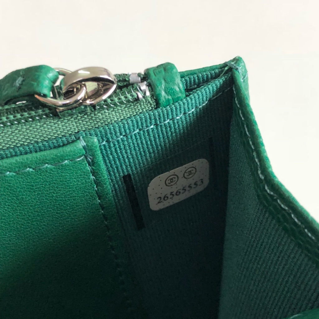 Chanel AP0250 Classic Wallet on Chain A33814 Calfskin Green Silver