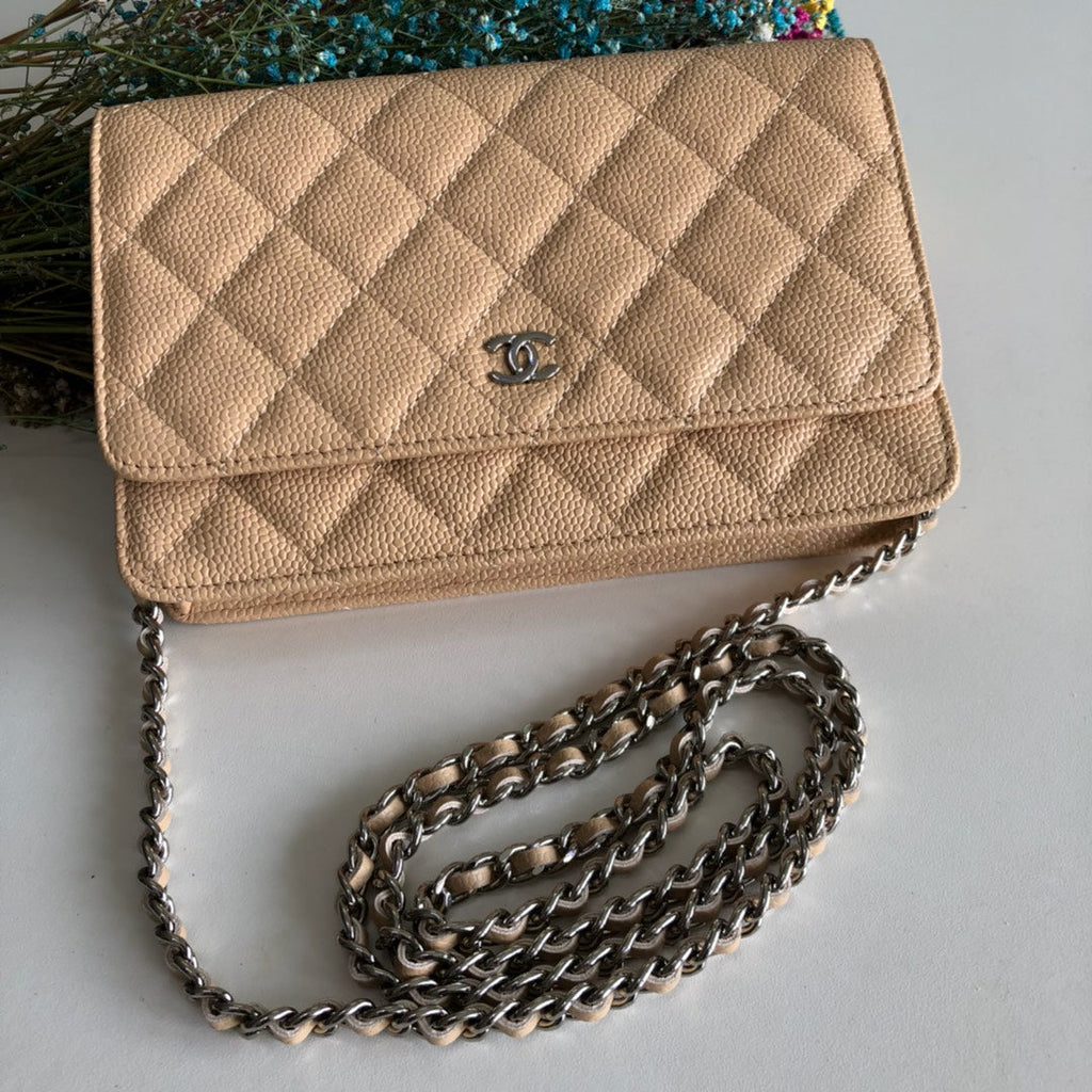 Chanel AP0250 Classic Wallet on Chain A33814 Calfskin Apricot Silver