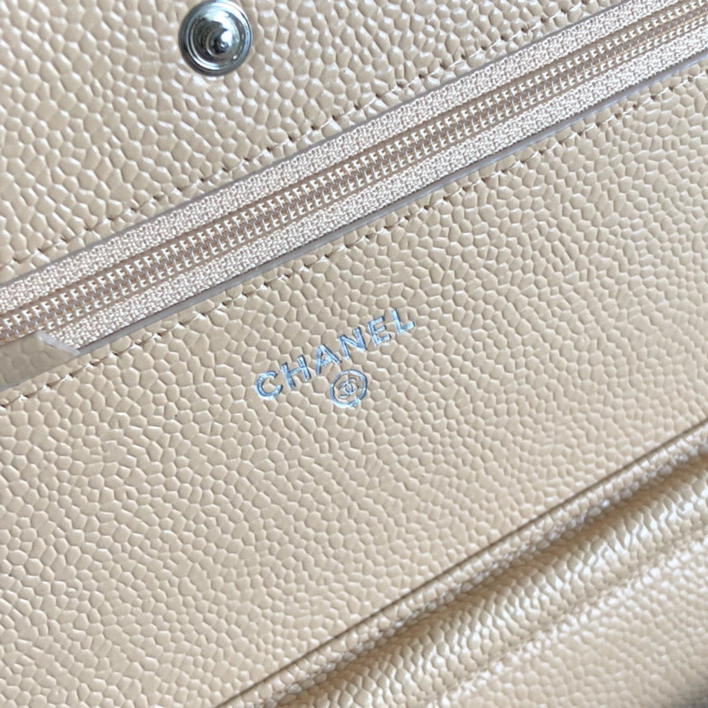 Chanel AP0250 Classic Wallet on Chain A33814 Calfskin Apricot Silver