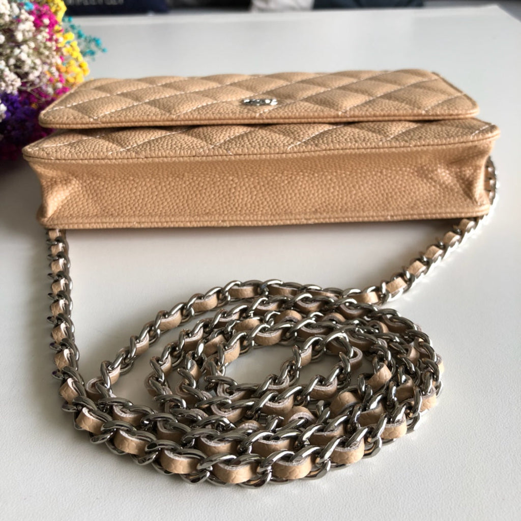 Chanel AP0250 Classic Wallet on Chain A33814 Calfskin Apricot Silver