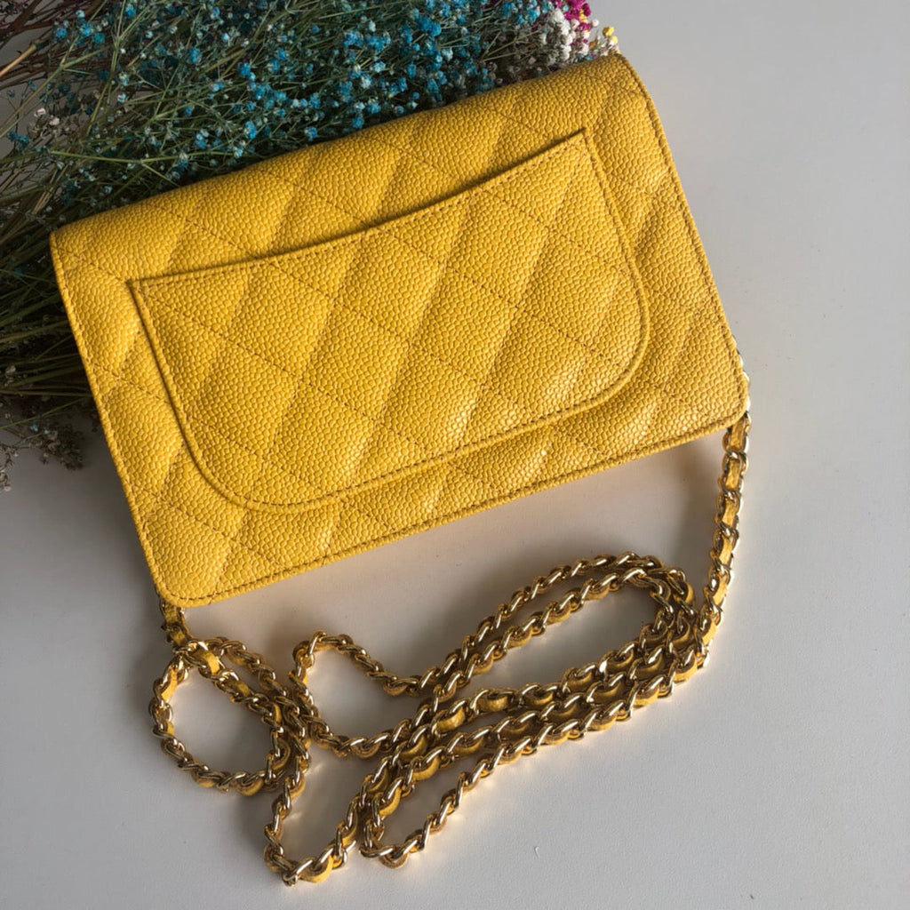 Chanel AP0250 Classic Wallet on Chain A33814 Calfskin Yellow Gold