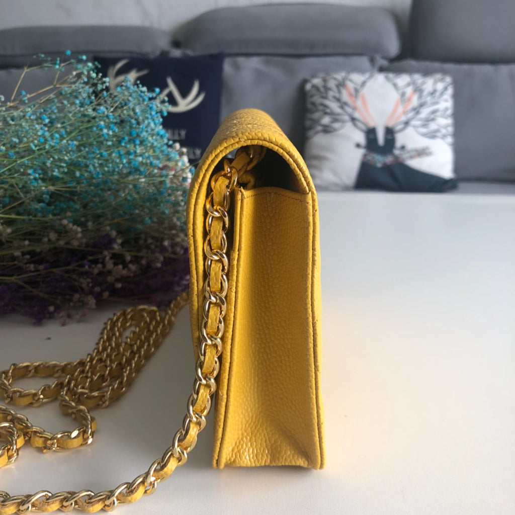 Chanel AP0250 Classic Wallet on Chain A33814 Calfskin Yellow Gold