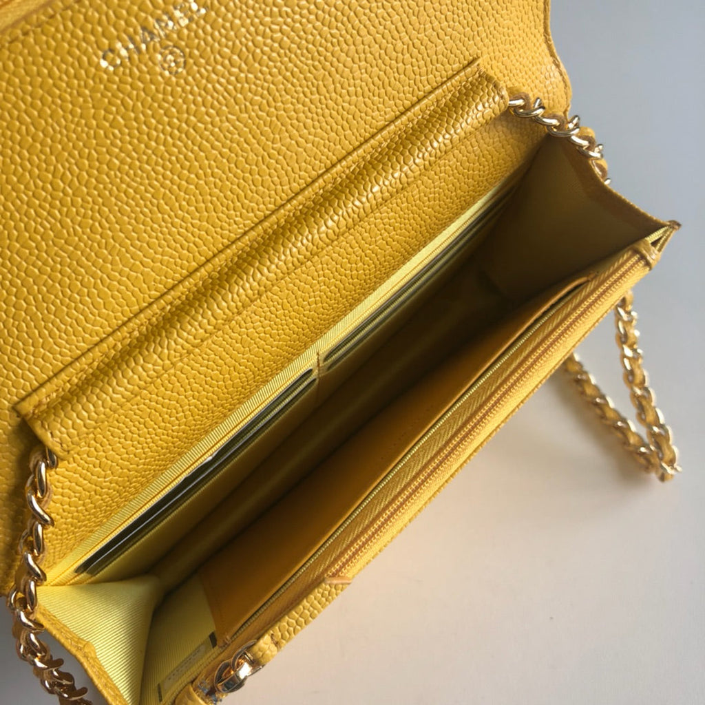 Chanel AP0250 Classic Wallet on Chain A33814 Calfskin Yellow Gold