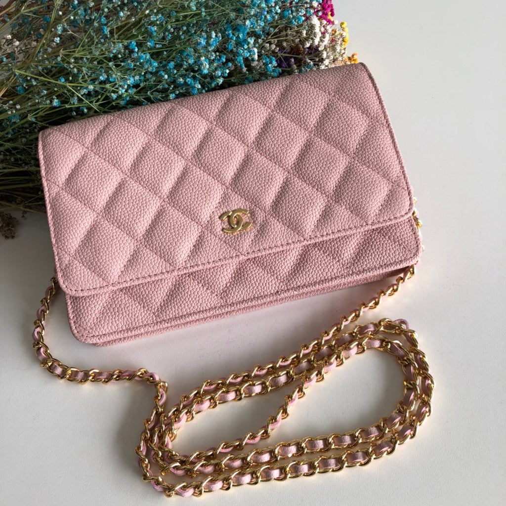 Chanel AP0250 Classic Wallet on Chain A33814 Calfskin Pink Gold