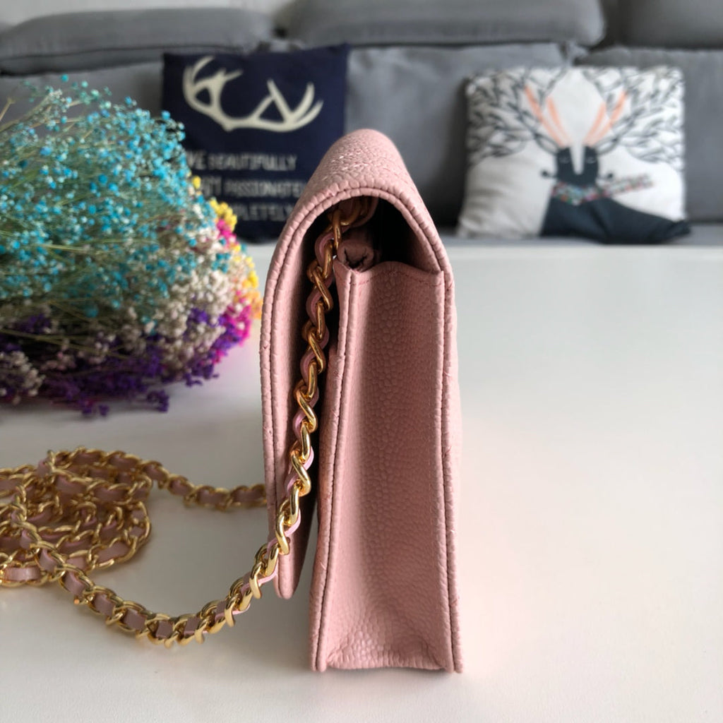 Chanel AP0250 Classic Wallet on Chain A33814 Calfskin Pink Gold
