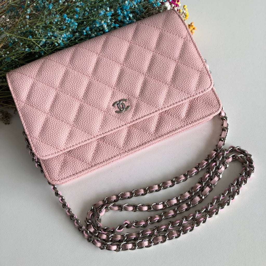 Chanel AP0250 Classic Wallet on Chain A33814 Calfskin Pink Silver