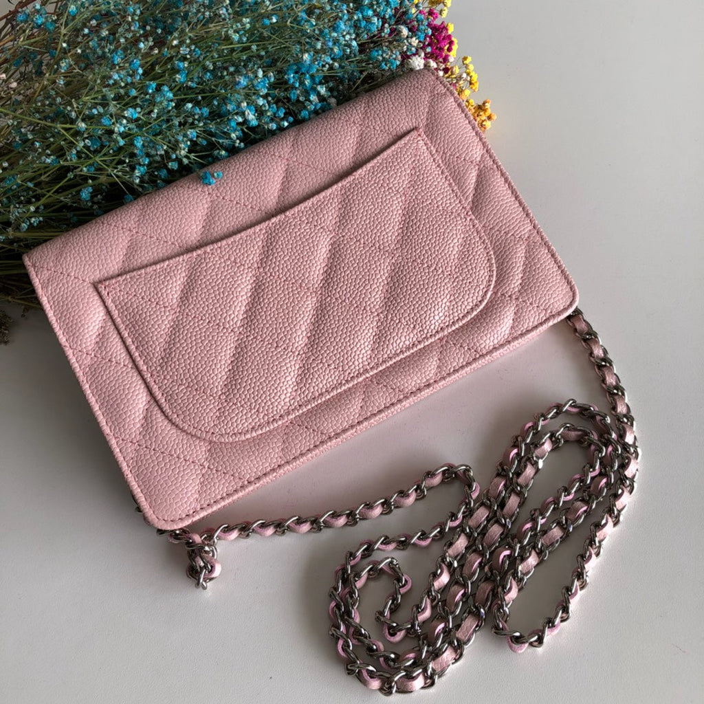 Chanel AP0250 Classic Wallet on Chain A33814 Calfskin Pink Silver