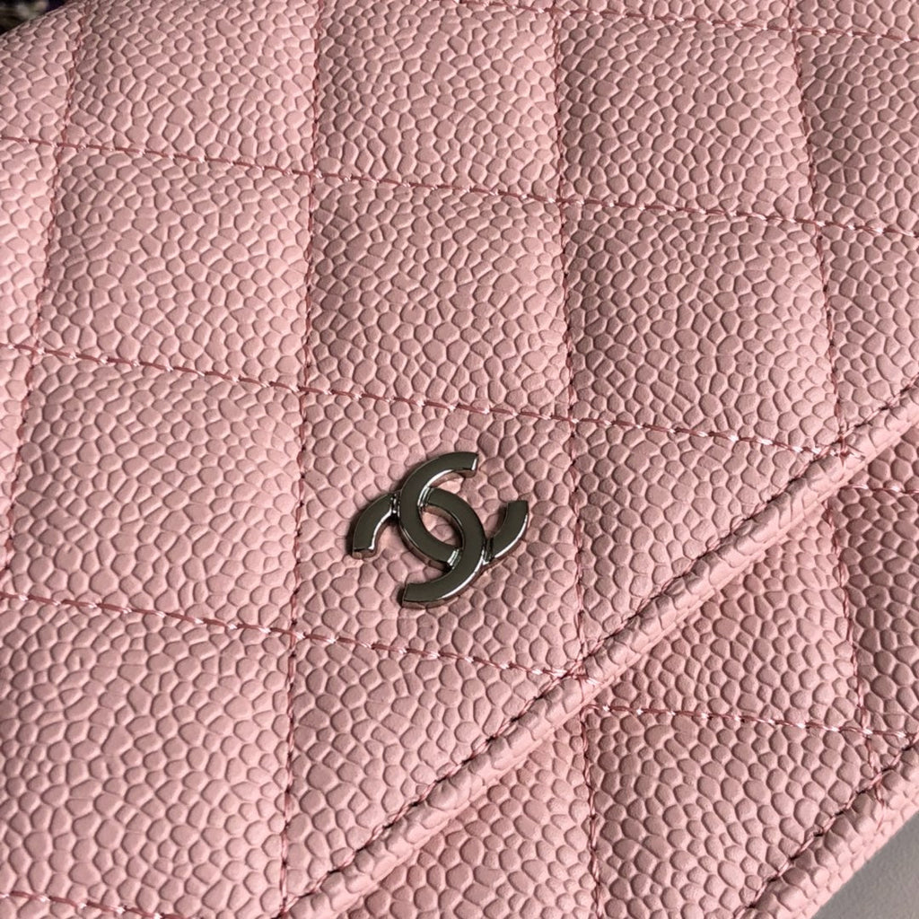 Chanel AP0250 Classic Wallet on Chain A33814 Calfskin Pink Silver