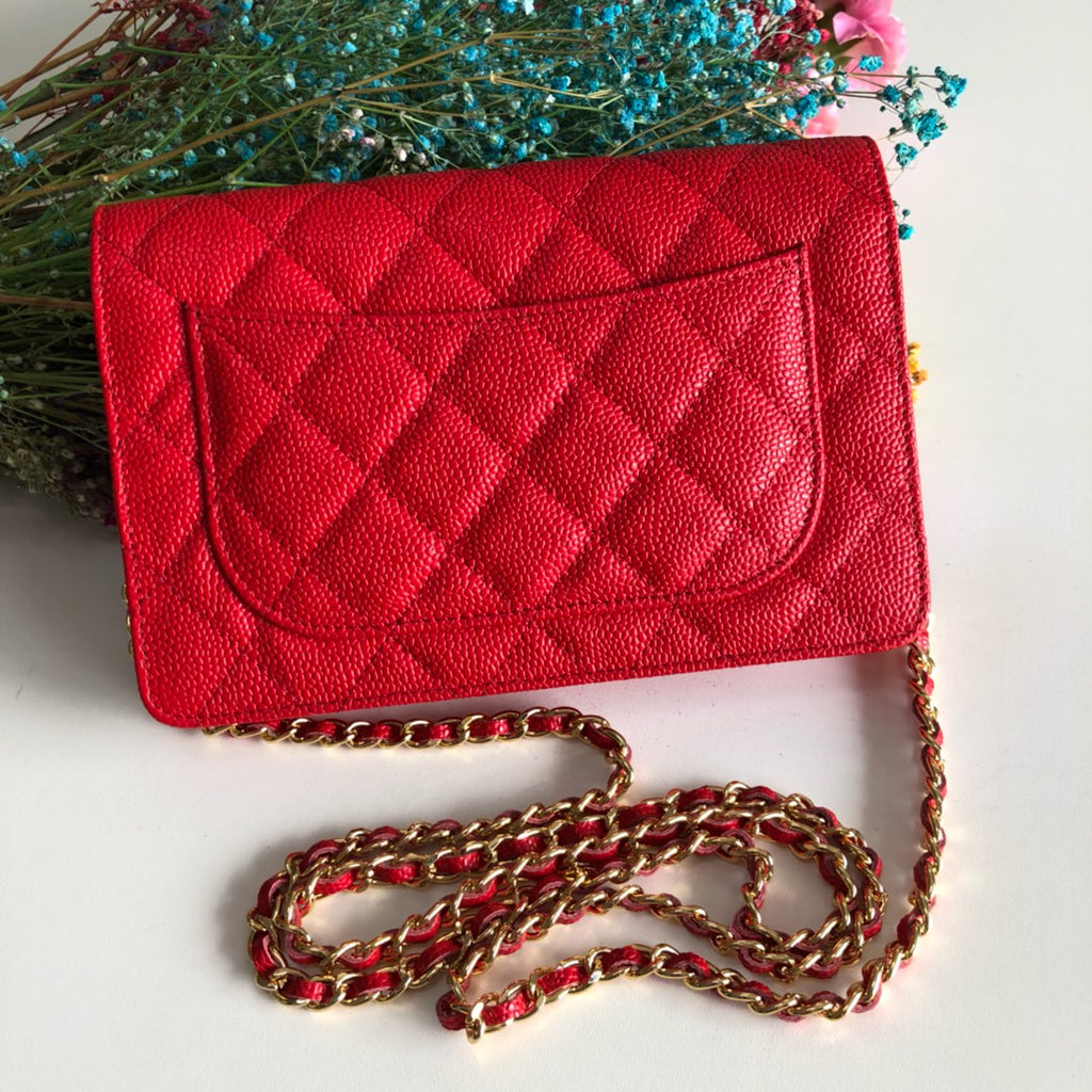 Chanel AP0250 Classic Wallet on Chain A33814 Calfskin Red Gold