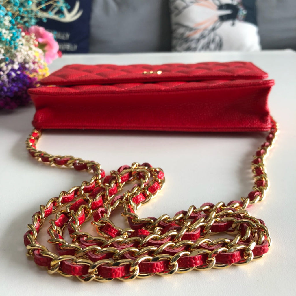 Chanel AP0250 Classic Wallet on Chain A33814 Calfskin Red Gold