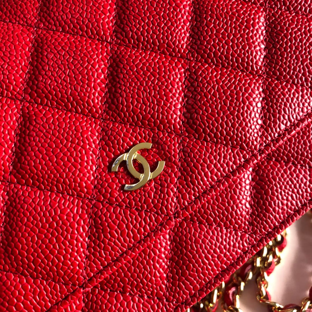 Chanel AP0250 Classic Wallet on Chain A33814 Calfskin Red Gold