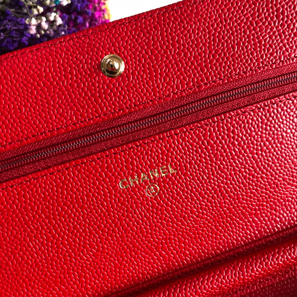 Chanel AP0250 Classic Wallet on Chain A33814 Calfskin Red Gold