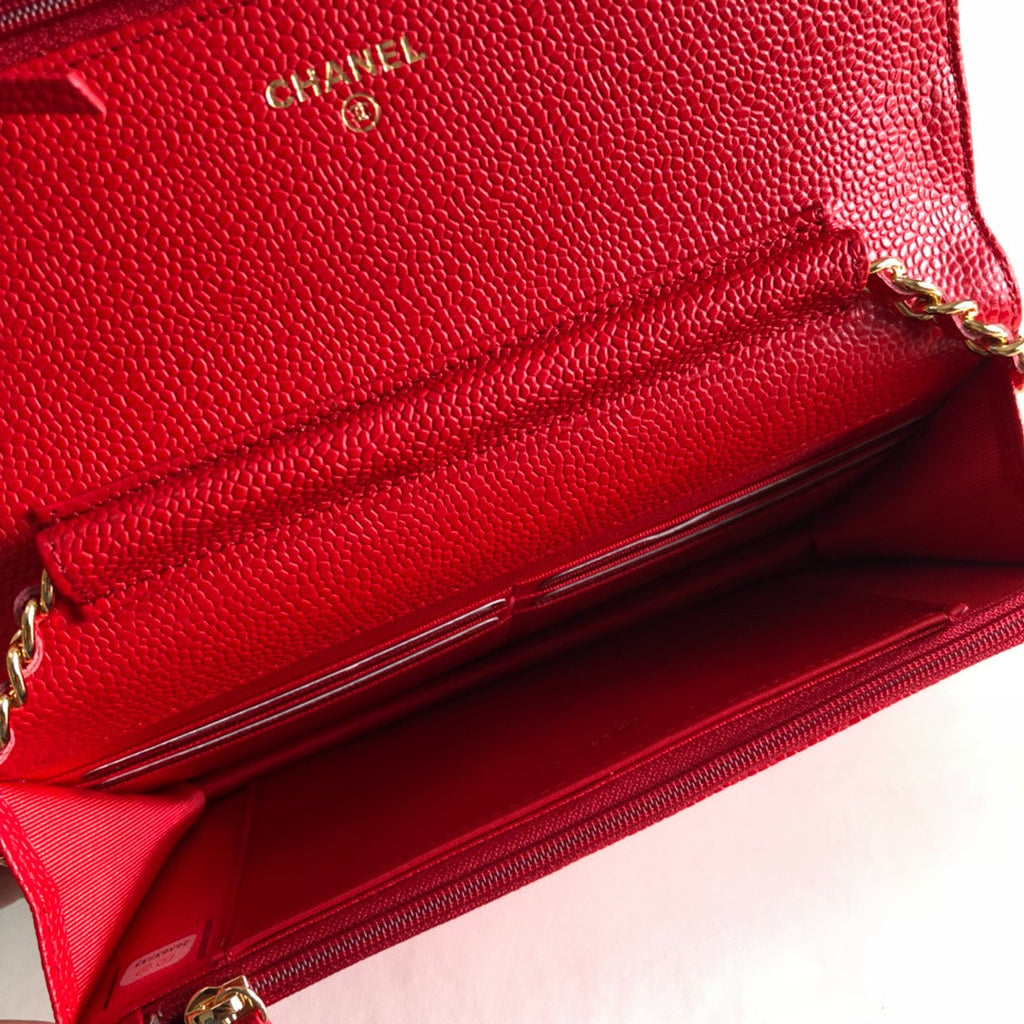 Chanel AP0250 Classic Wallet on Chain A33814 Calfskin Red Gold
