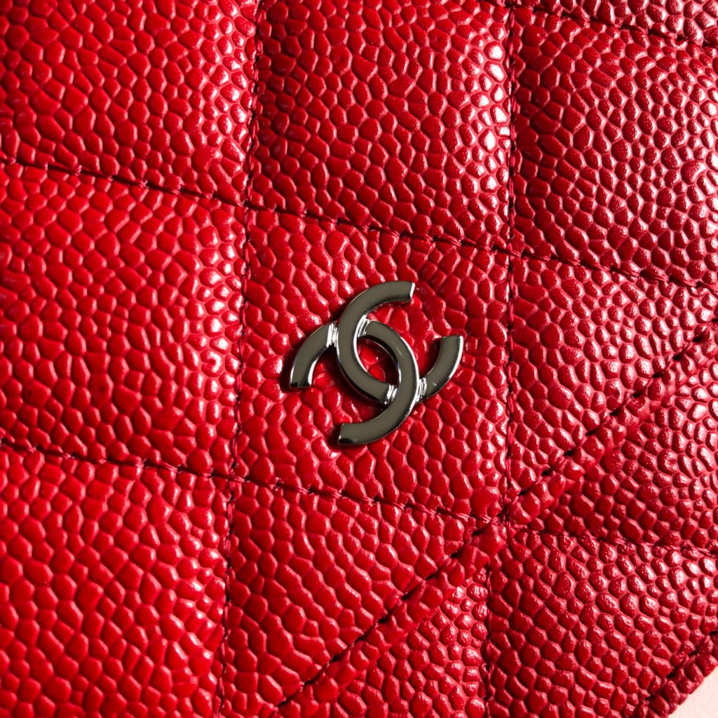 Chanel AP0250 Classic Wallet on Chain A33814 Calfskin Red Silver