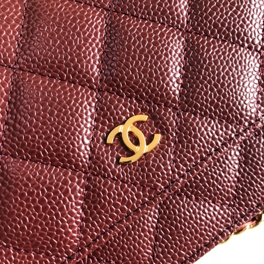Chanel AP0250 Classic Wallet on Chain A33814 Calfskin Wine Red Gold
