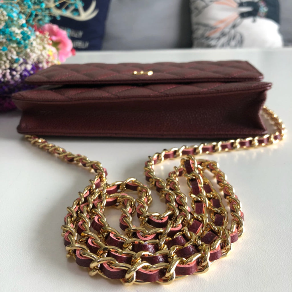 Chanel AP0250 Classic Wallet on Chain A33814 Calfskin Wine Red Gold