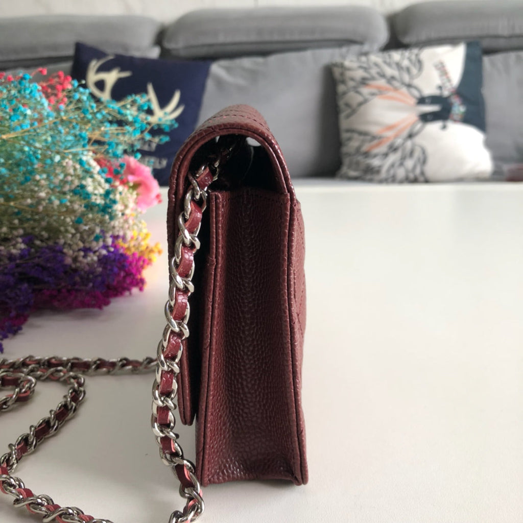 Chanel AP0250 Classic Wallet on Chain A33814 Calfskin Wine Red Silver