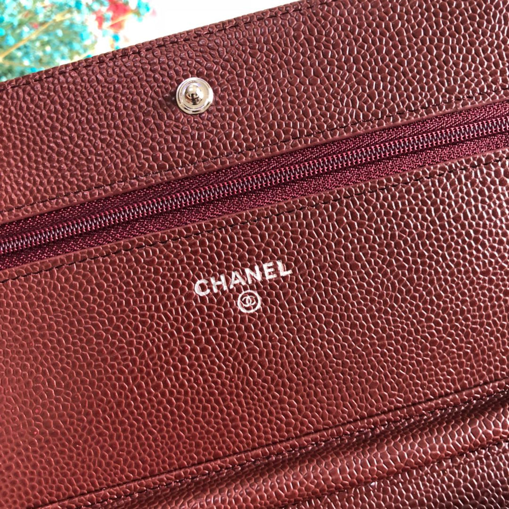 Chanel AP0250 Classic Wallet on Chain A33814 Calfskin Wine Red Silver