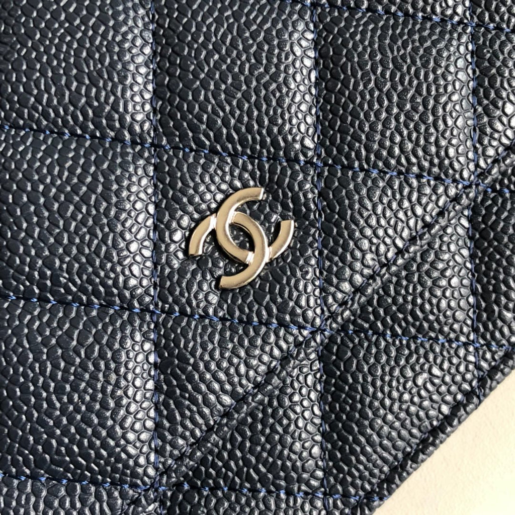 Chanel AP0250 Classic Wallet on Chain A33814 Calfskin Navy Blue Silver
