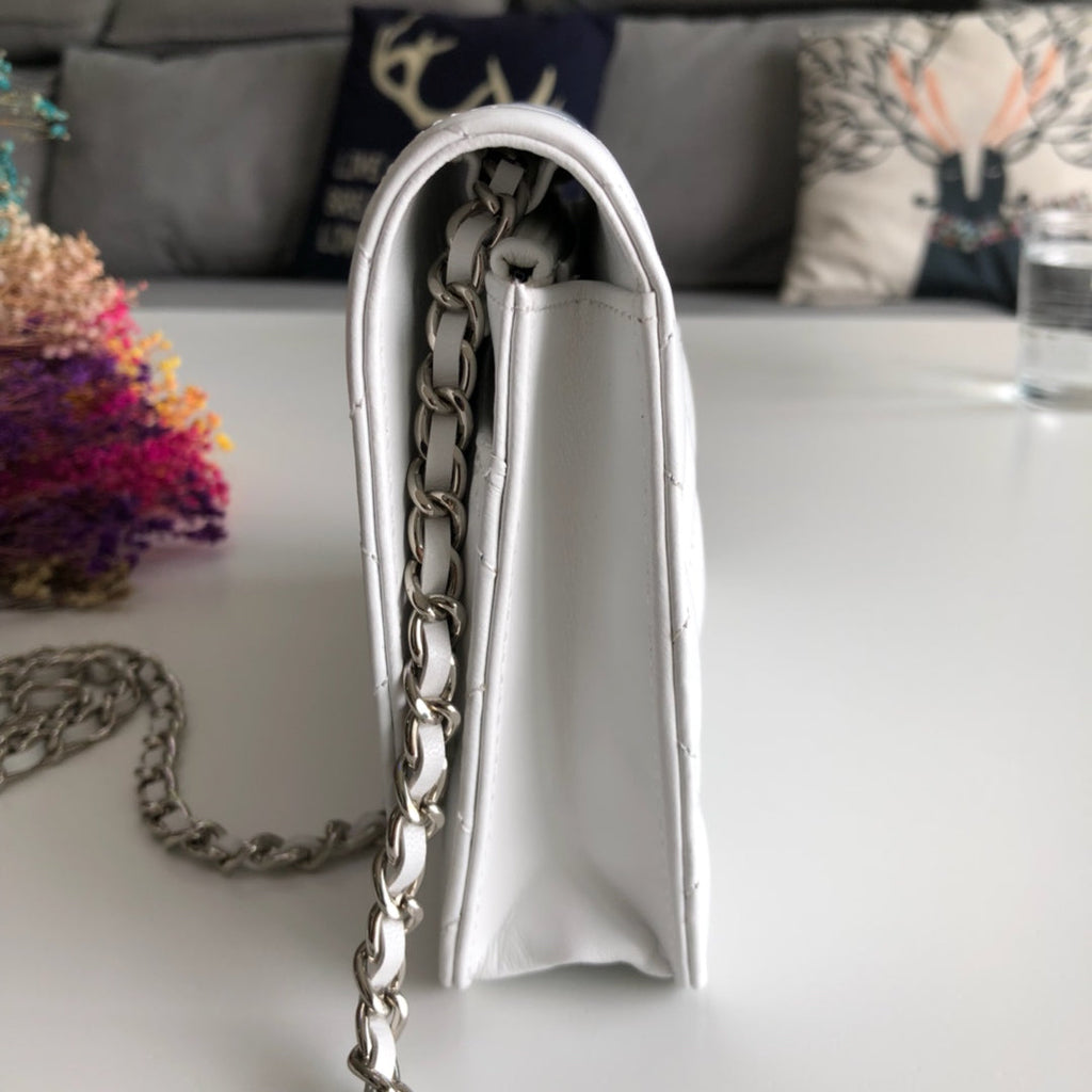 Chanel AP0250 Classic Wallet on Chain A33814 Lambskin White Silver