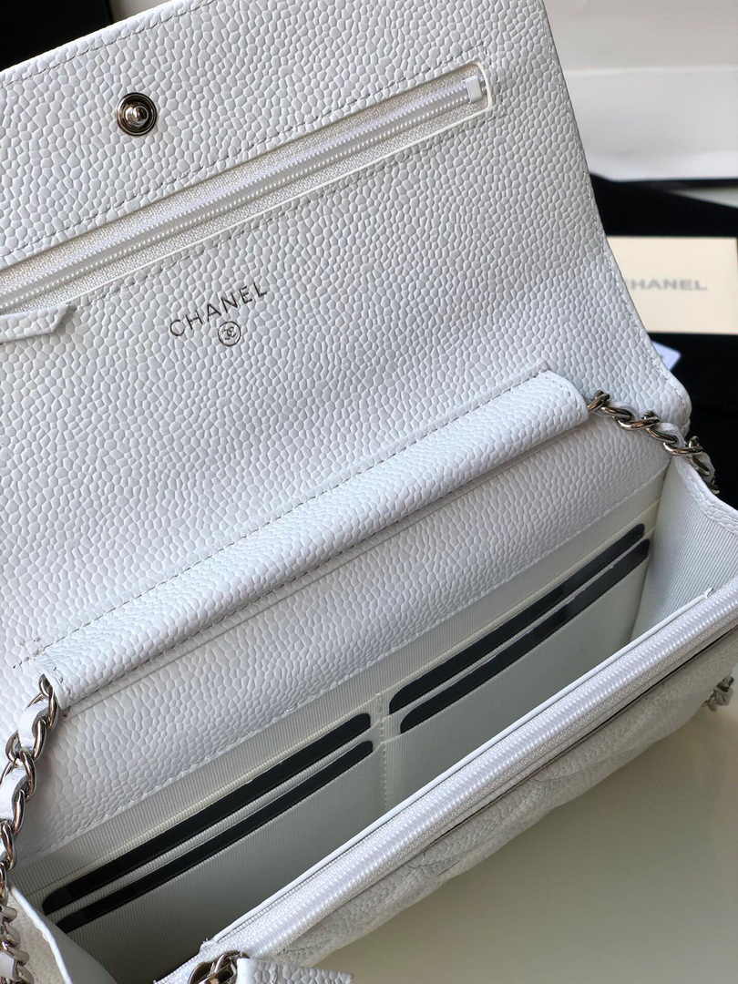 Chanel AP0250 Classic Wallet on Chain A33814 Calfskin White Silver