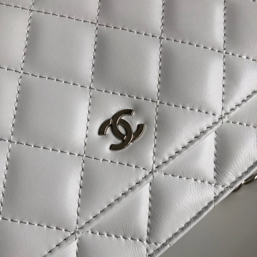 Chanel AP0250 Classic Wallet on Chain A33814 Lambskin White Silver