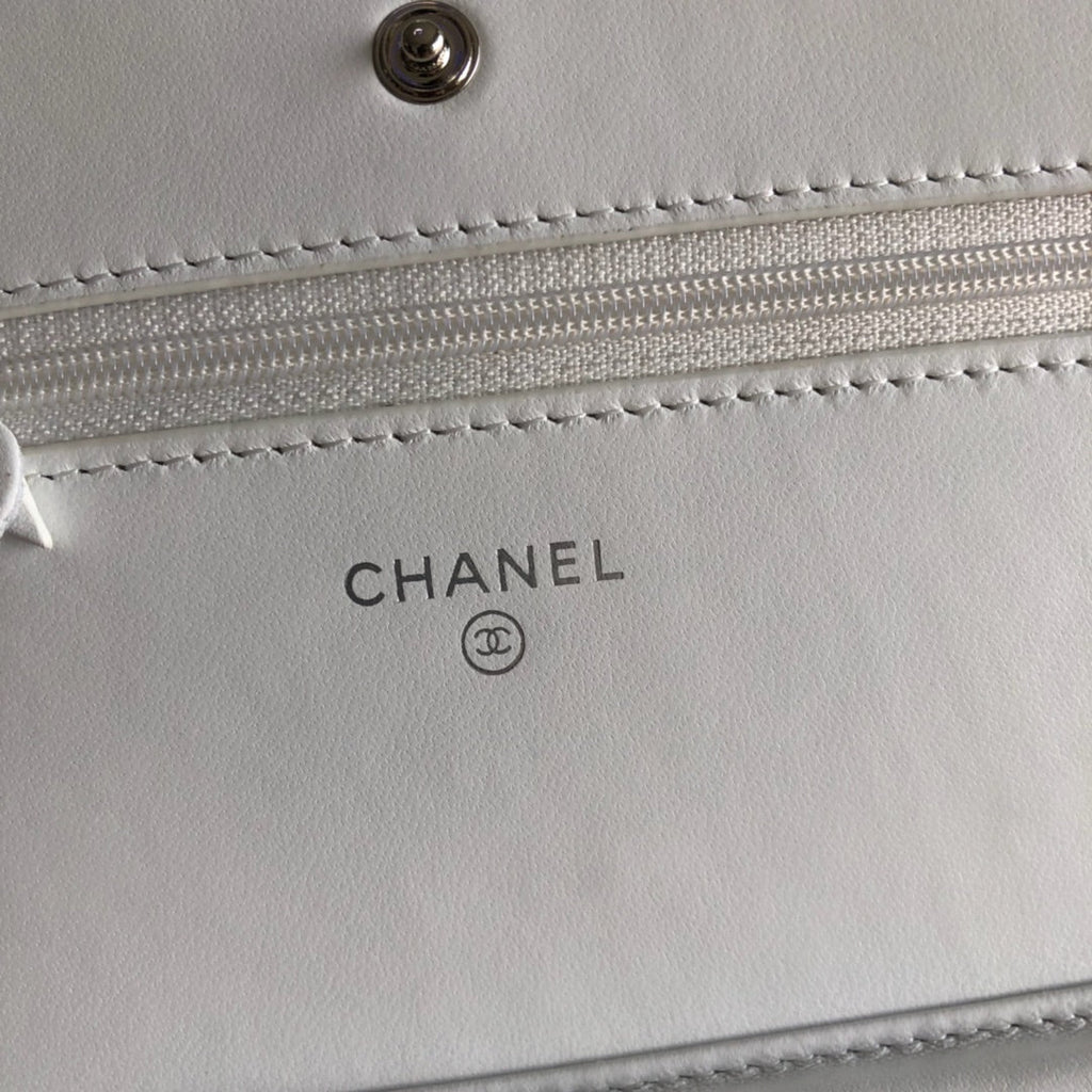 Chanel AP0250 Classic Wallet on Chain A33814 Lambskin White Silver