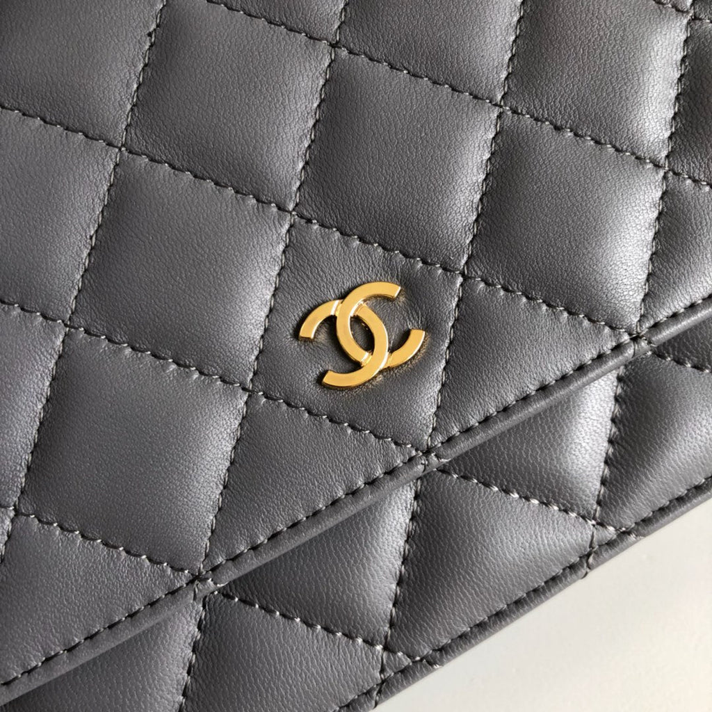 Chanel AP0250 Classic Wallet on Chain A33814 Lambskin Gray Gold