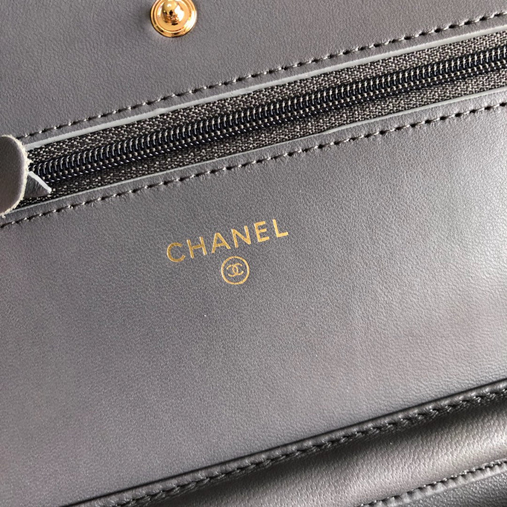 Chanel AP0250 Classic Wallet on Chain A33814 Lambskin Gray Gold