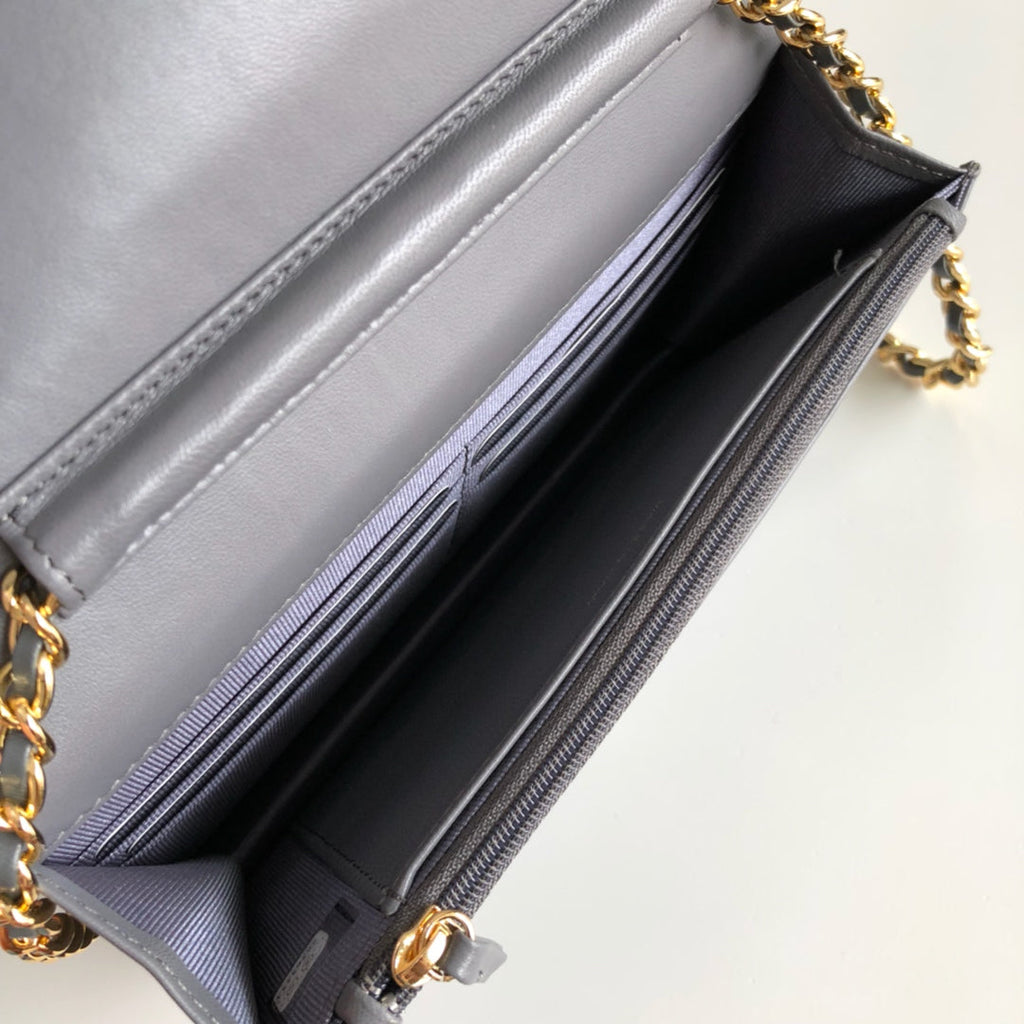 Chanel AP0250 Classic Wallet on Chain A33814 Lambskin Gray Gold