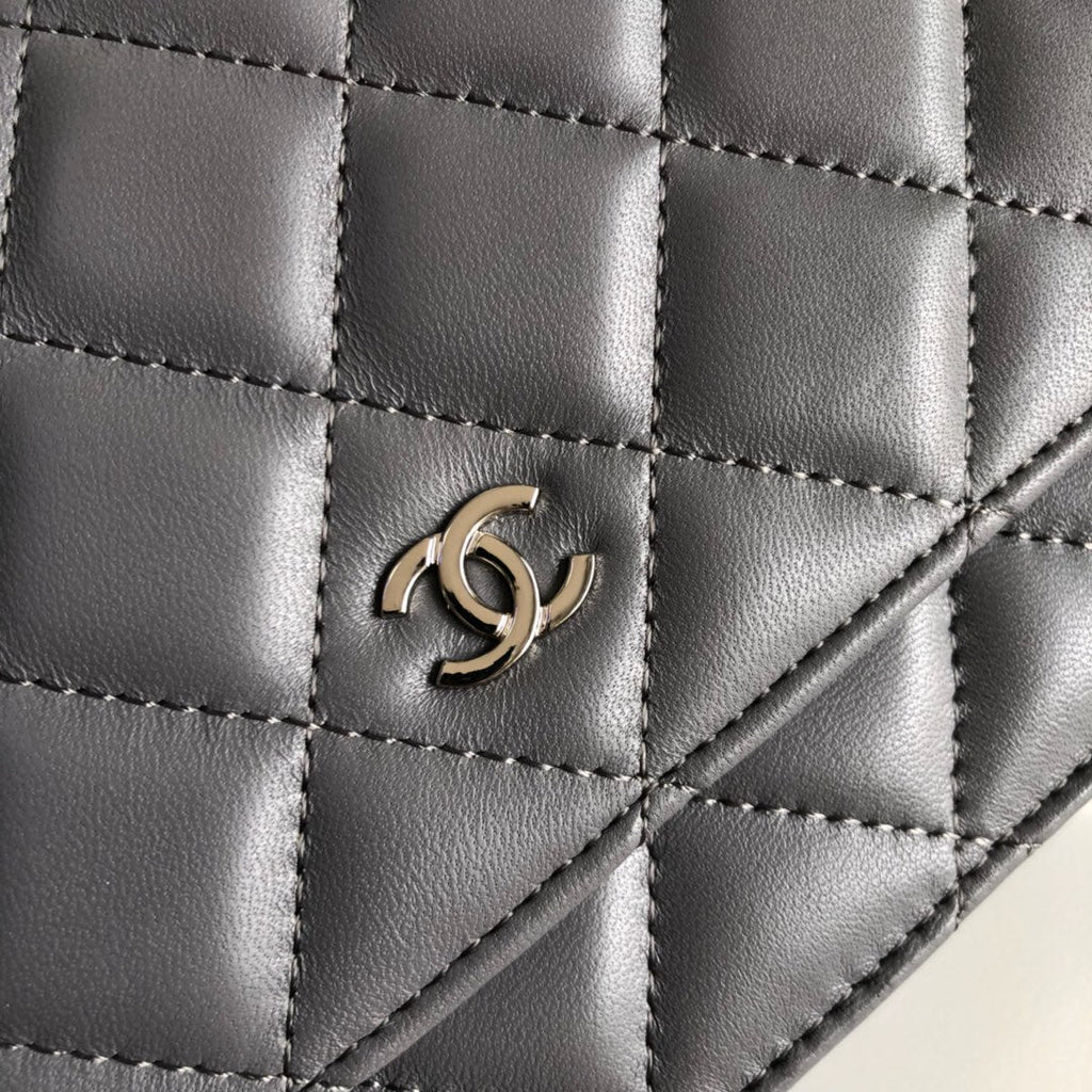 Chanel AP0250 Classic Wallet on Chain A33814 Lambskin Gray Silver