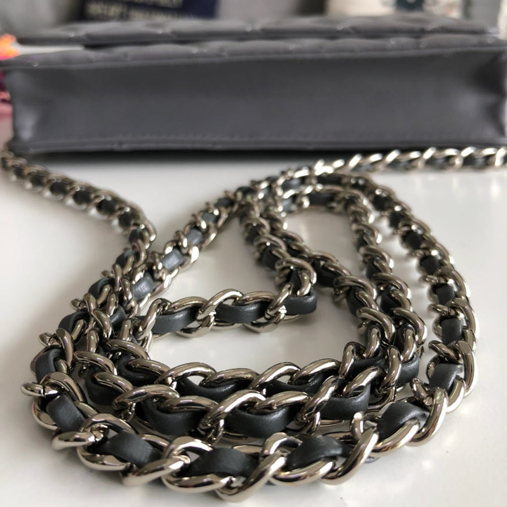 Chanel AP0250 Classic Wallet on Chain A33814 Lambskin Gray Silver