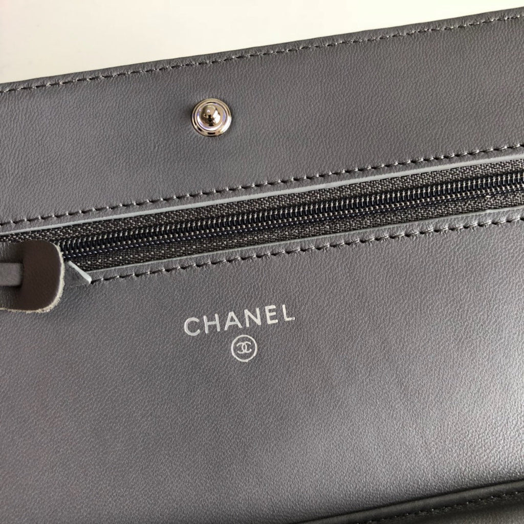 Chanel AP0250 Classic Wallet on Chain A33814 Lambskin Gray Silver