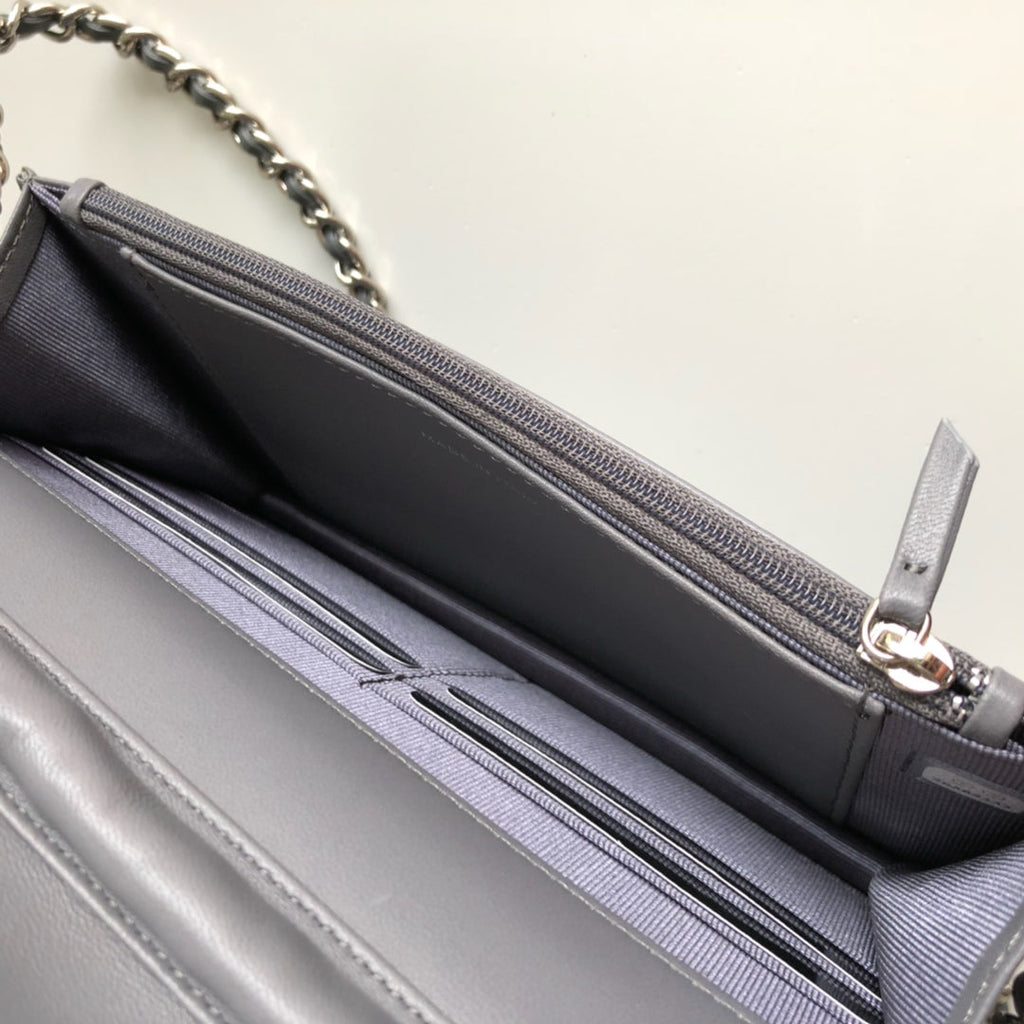 Chanel AP0250 Classic Wallet on Chain A33814 Lambskin Gray Silver
