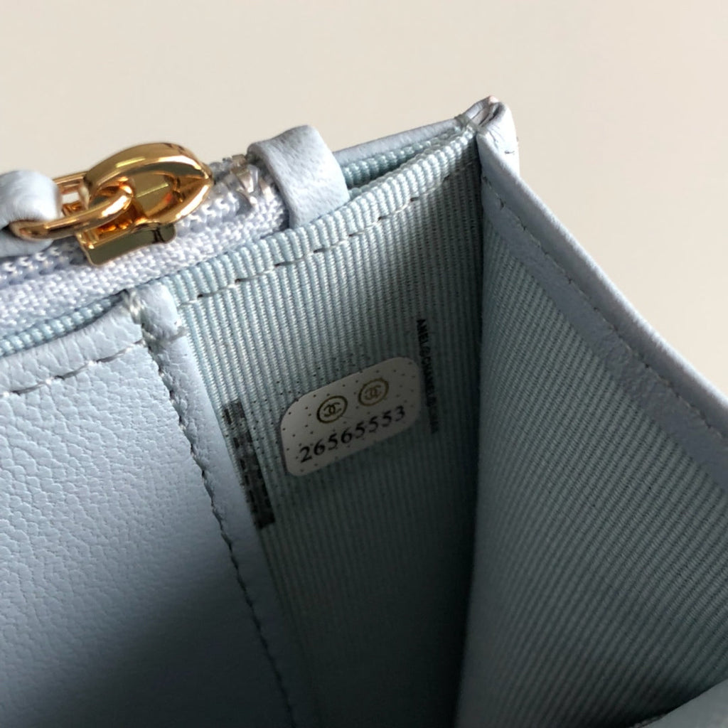 Chanel AP0250 Classic Wallet on Chain A33814 Lambskin Blue Gold